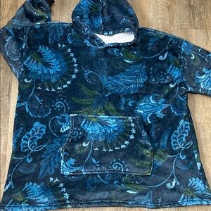 Blue and Green Floral Hooded Blanket Sweatshirt